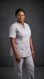 Women's Light Grey Healthcare Tunic with White Trim – Professional Medical Uniform Top