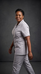 Women's Light Grey Healthcare Tunic with White Trim – Professional Medical Uniform Top