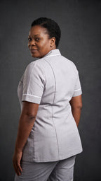 Women's Light Grey Healthcare Tunic with White Trim – Professional Medical Uniform Top