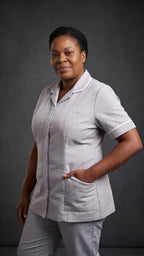 Women's Light Grey Healthcare Tunic with White Trim – Professional Medical Uniform Top