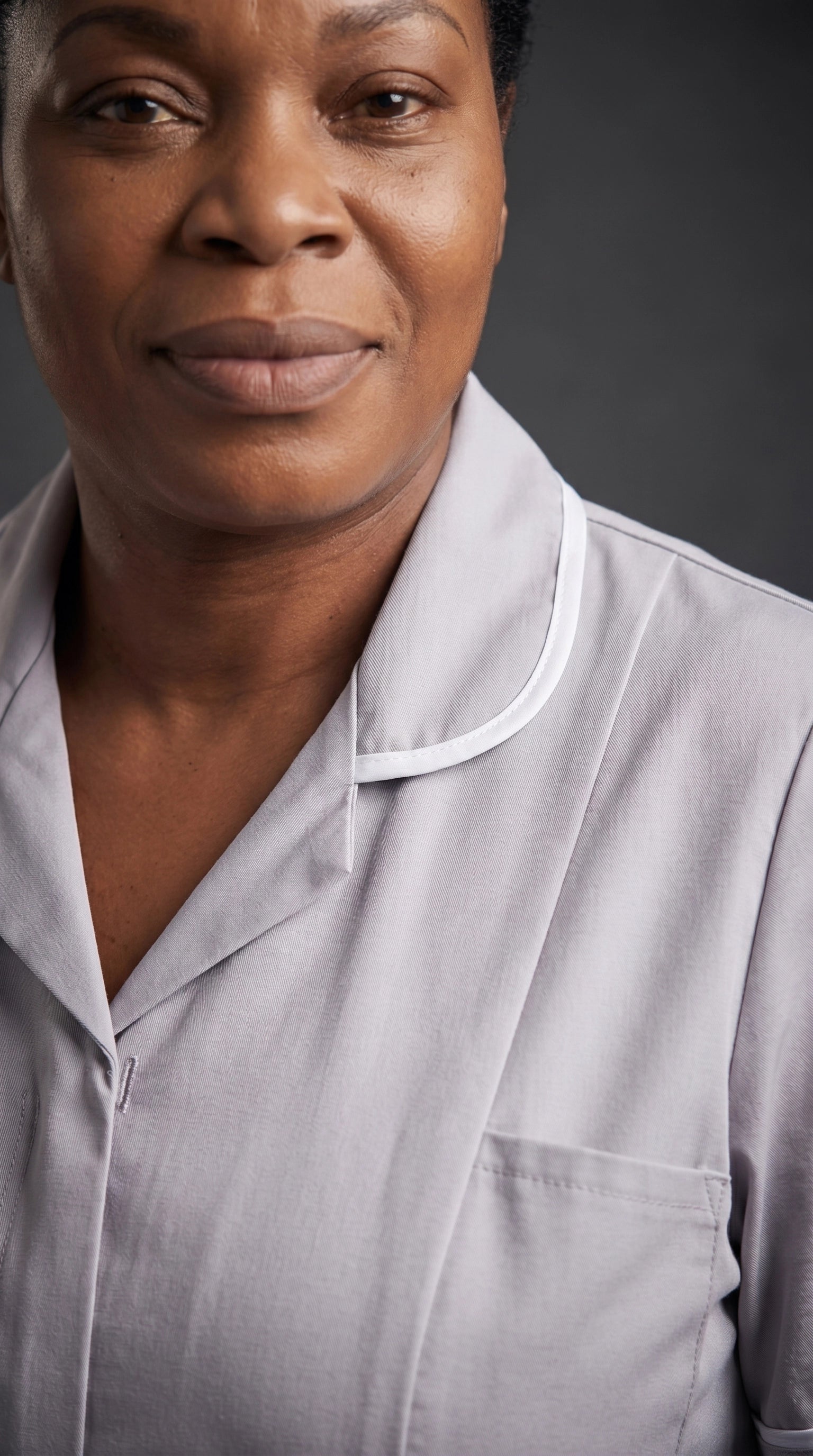 Women's Light Grey Healthcare Tunic with White Trim – Professional Medical Uniform Top