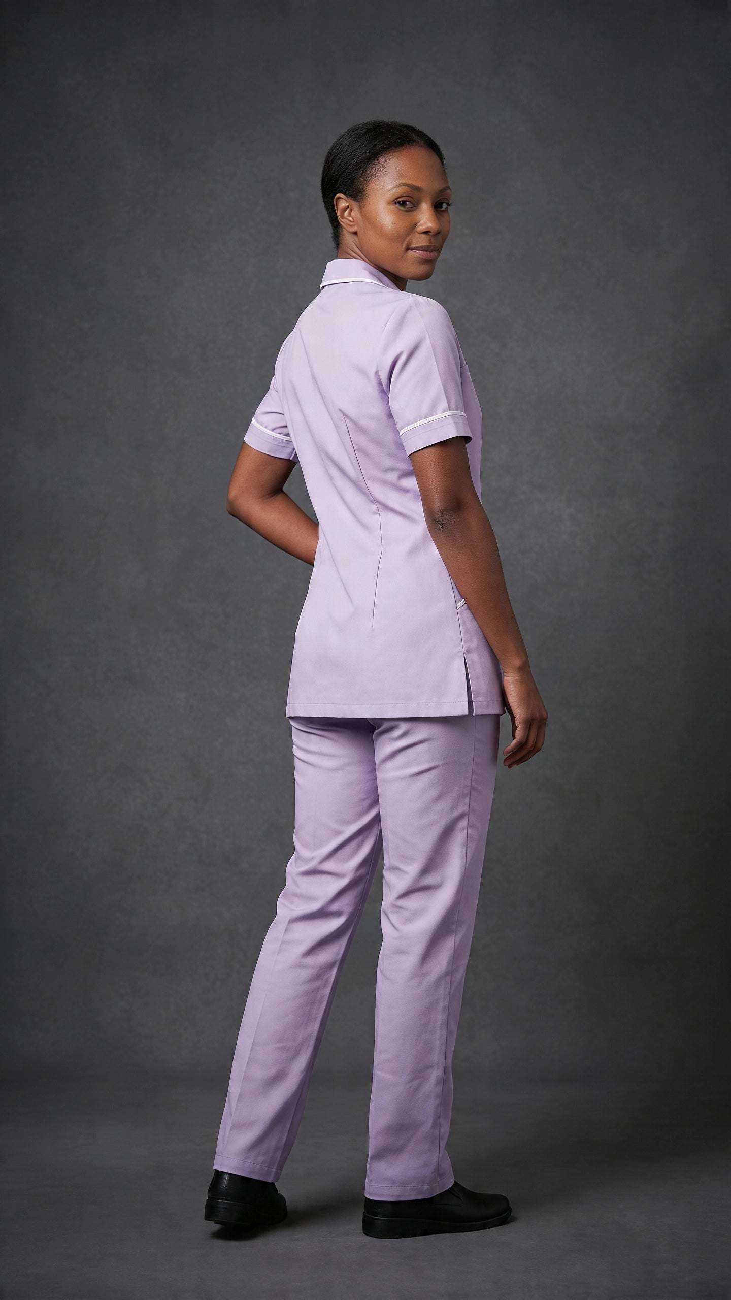 Women's Lilac Healthcare Tunic with White Trim – Professional Medical Uniform Top