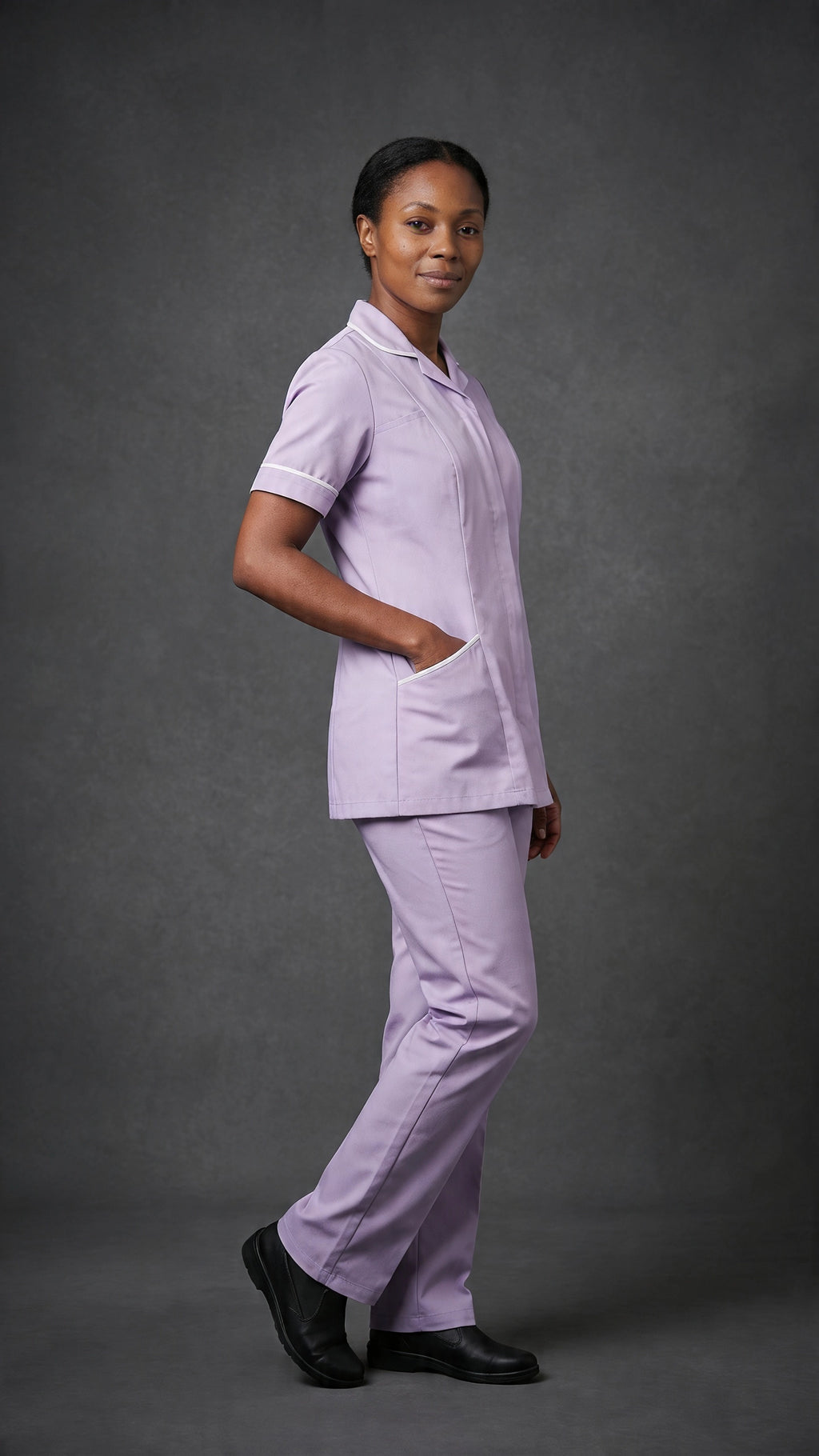 Women's Lilac Healthcare Tunic with White Trim – Professional Medical Uniform Top