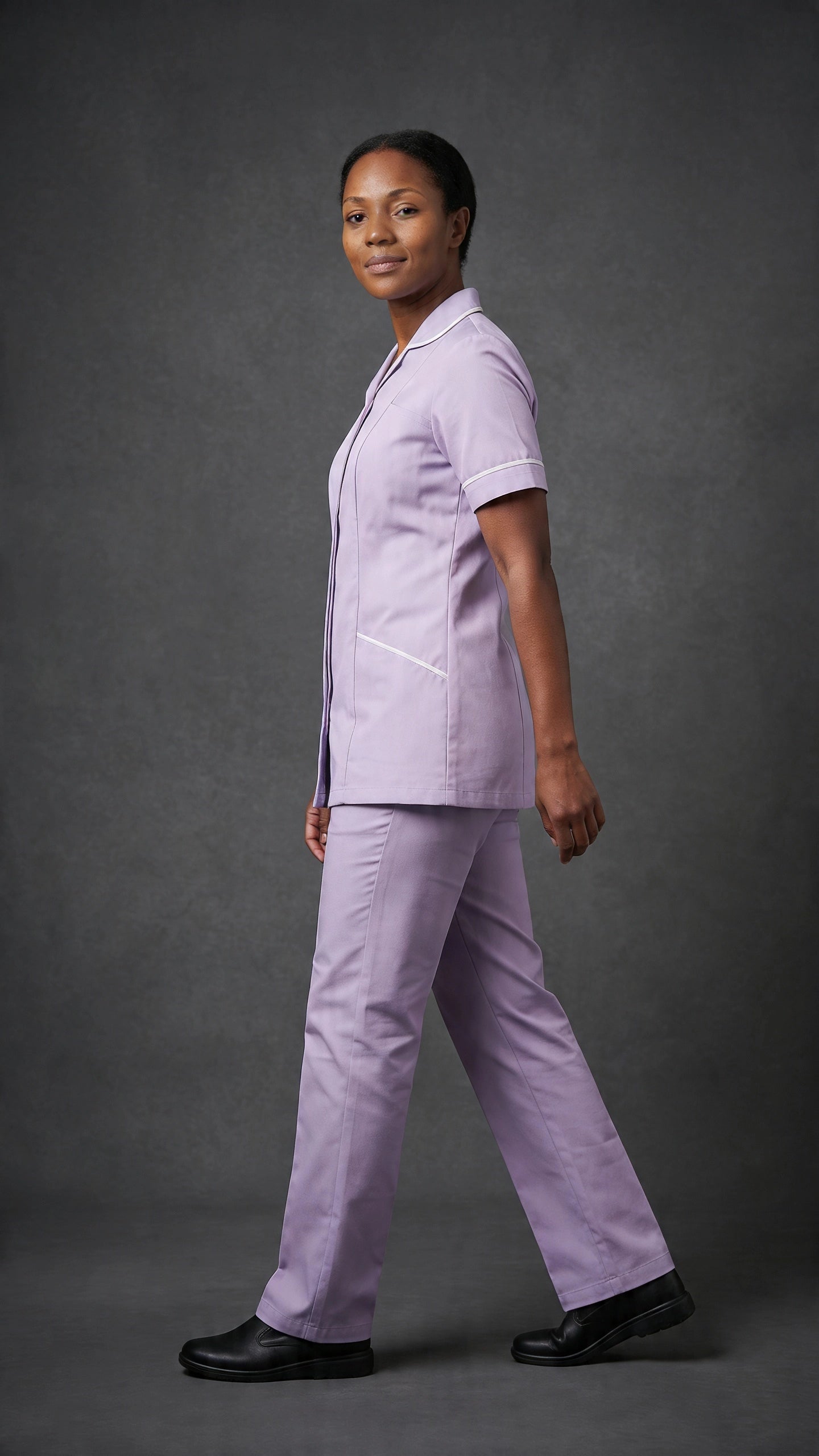 Women's Lilac Healthcare Tunic with White Trim – Professional Medical Uniform Top