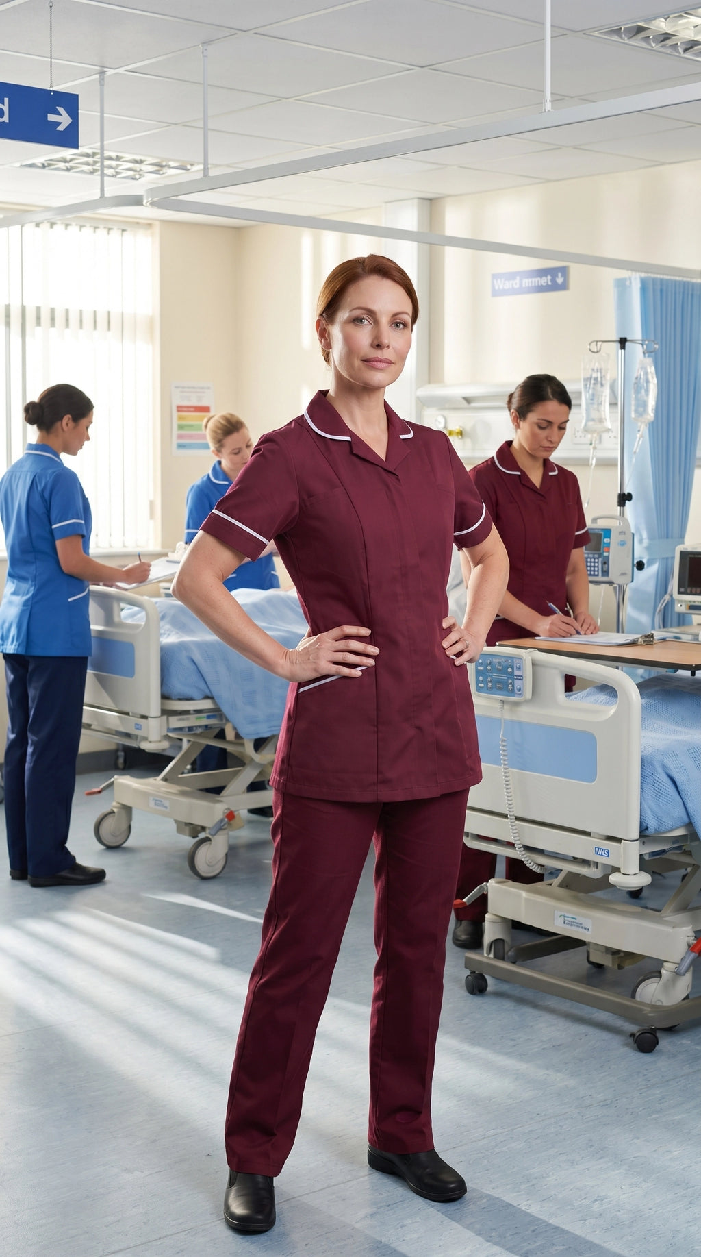 Women's Maroon Healthcare Tunic with White Trim – Professional Medical Uniform Top