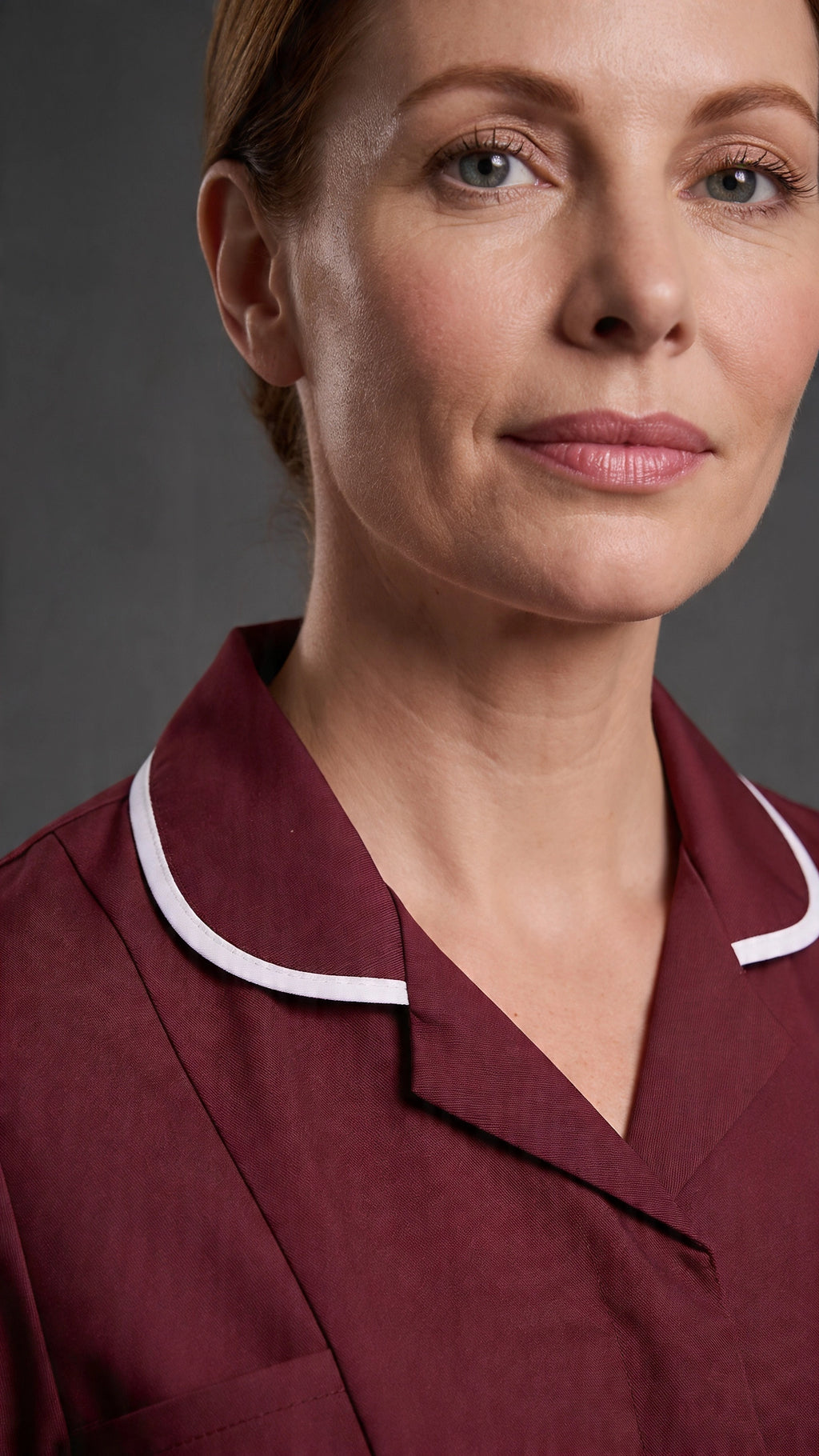 Women's Maroon Healthcare Tunic with White Trim – Professional Medical Uniform Top