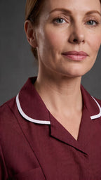 Women's Maroon Healthcare Tunic with White Trim – Professional Medical Uniform Top