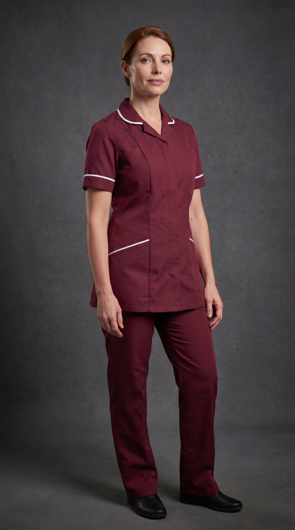 Women's Maroon Healthcare Tunic with White Trim – Professional Medical Uniform Top