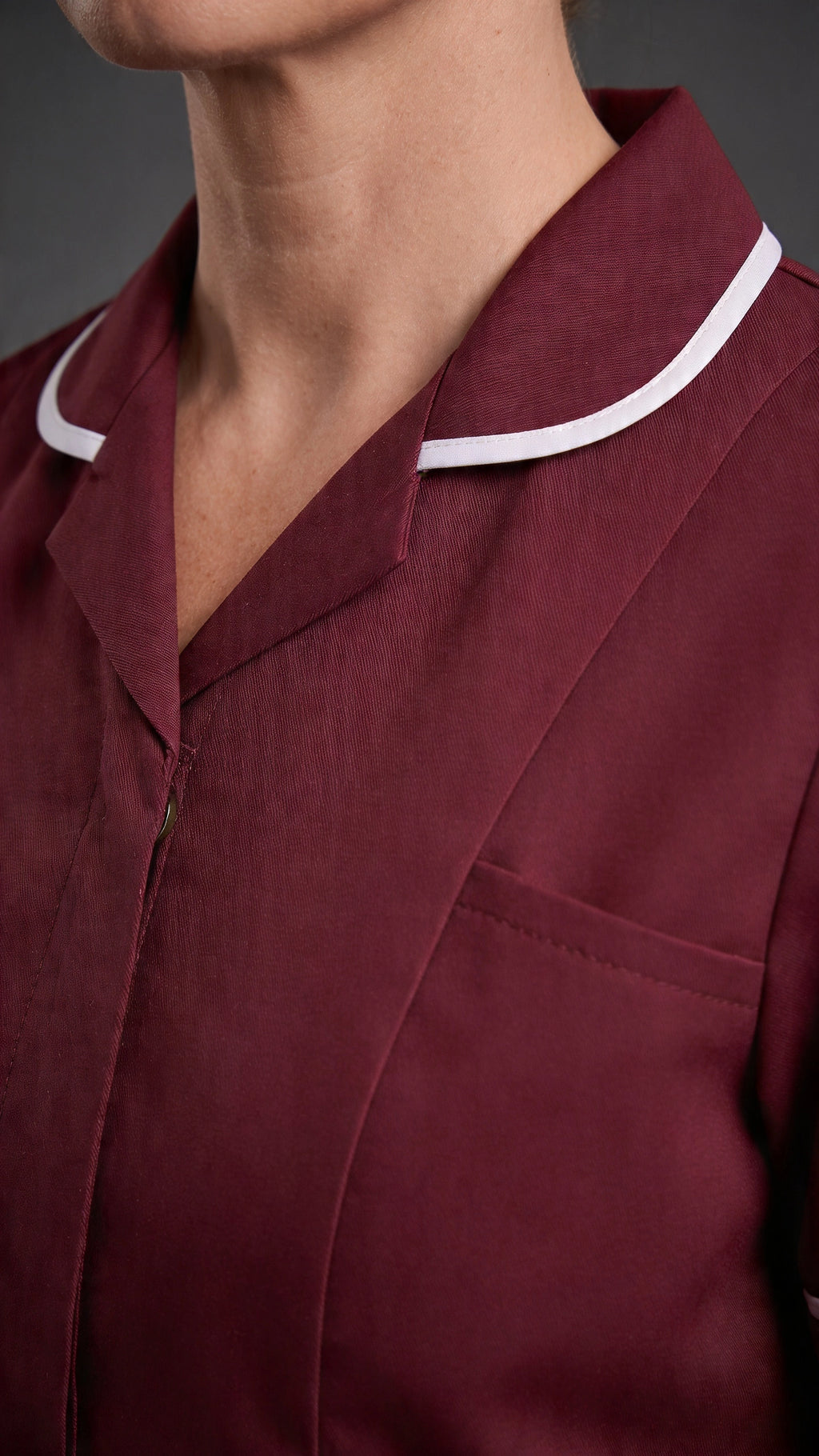 Women's Maroon Healthcare Tunic with White Trim – Professional Medical Uniform Top