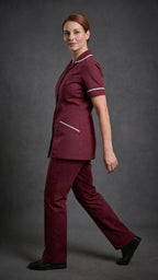 Women's Maroon Healthcare Tunic with White Trim – Professional Medical Uniform Top