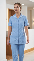 Women's Hospital Blue Healthcare Tunic with White Trim – Professional Medical Uniform Top (Copy)
