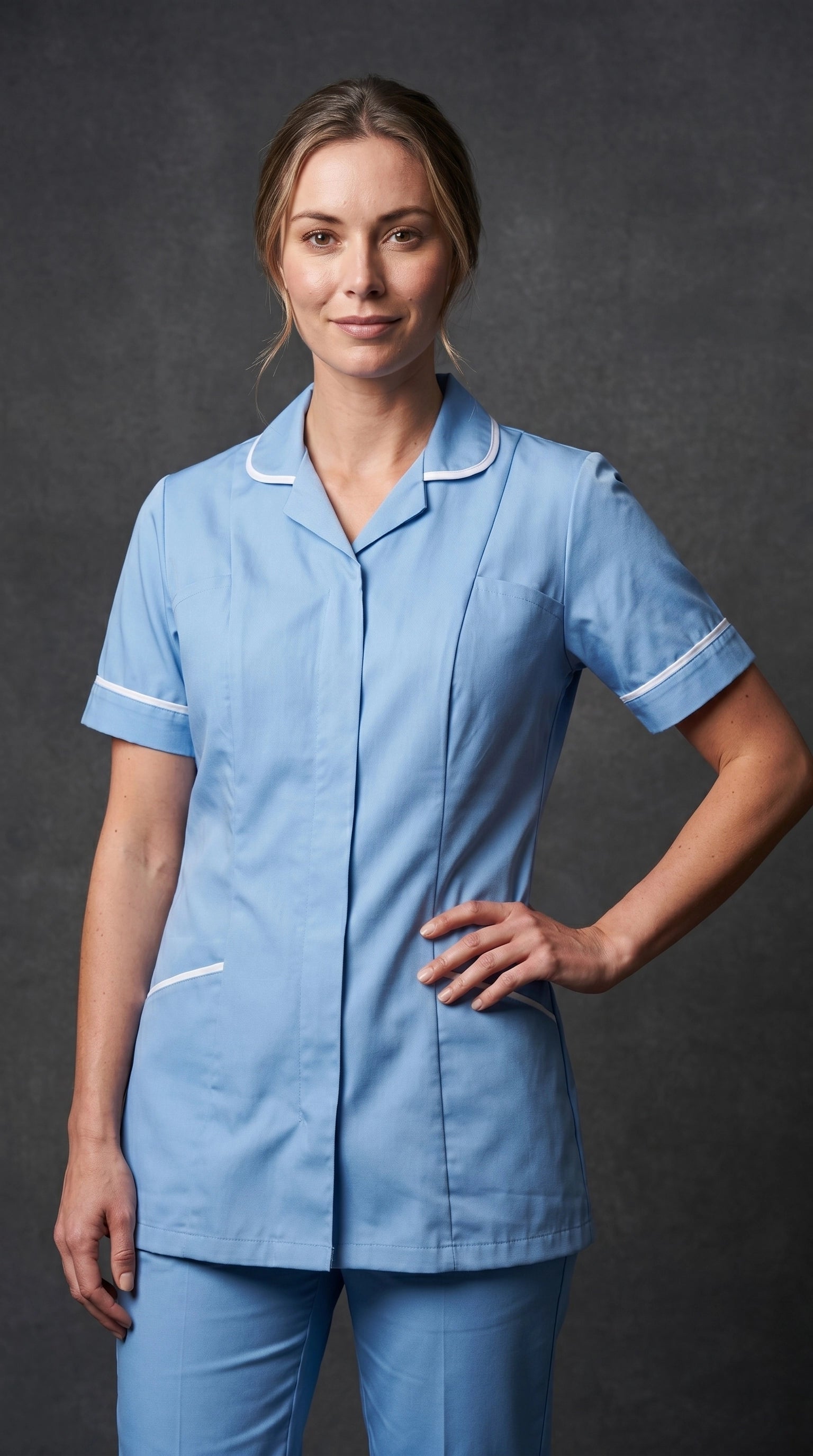 Women's Hospital Blue Healthcare Tunic with White Trim – Professional Medical Uniform Top (Copy)