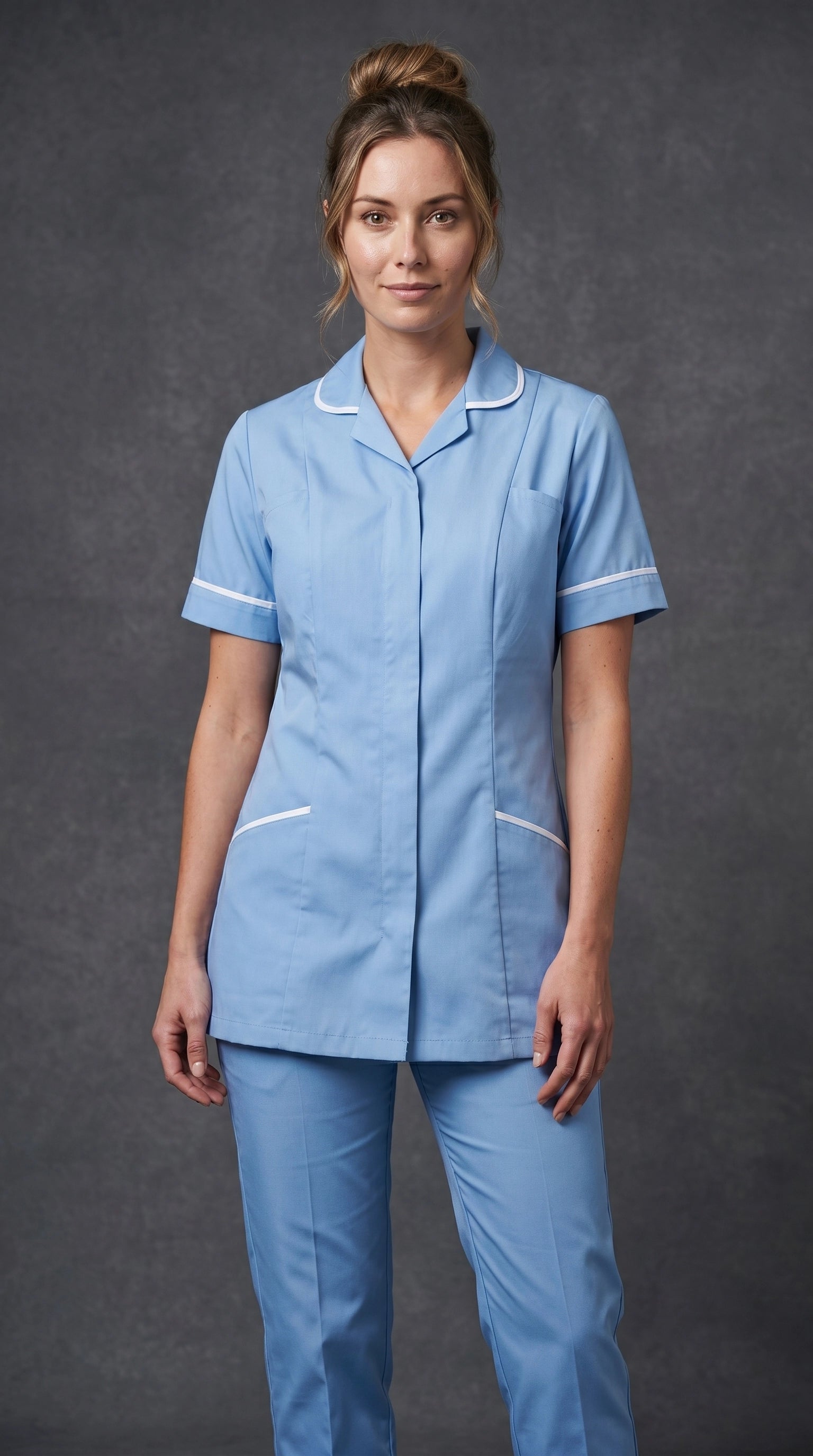 Women's Hospital Blue Healthcare Tunic with White Trim – Professional Medical Uniform Top (Copy)