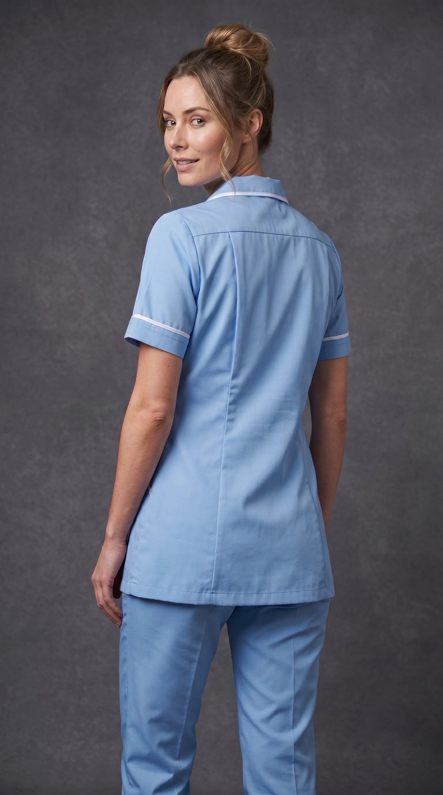 Women's Hospital Blue Healthcare Tunic with White Trim – Professional Medical Uniform Top (Copy)