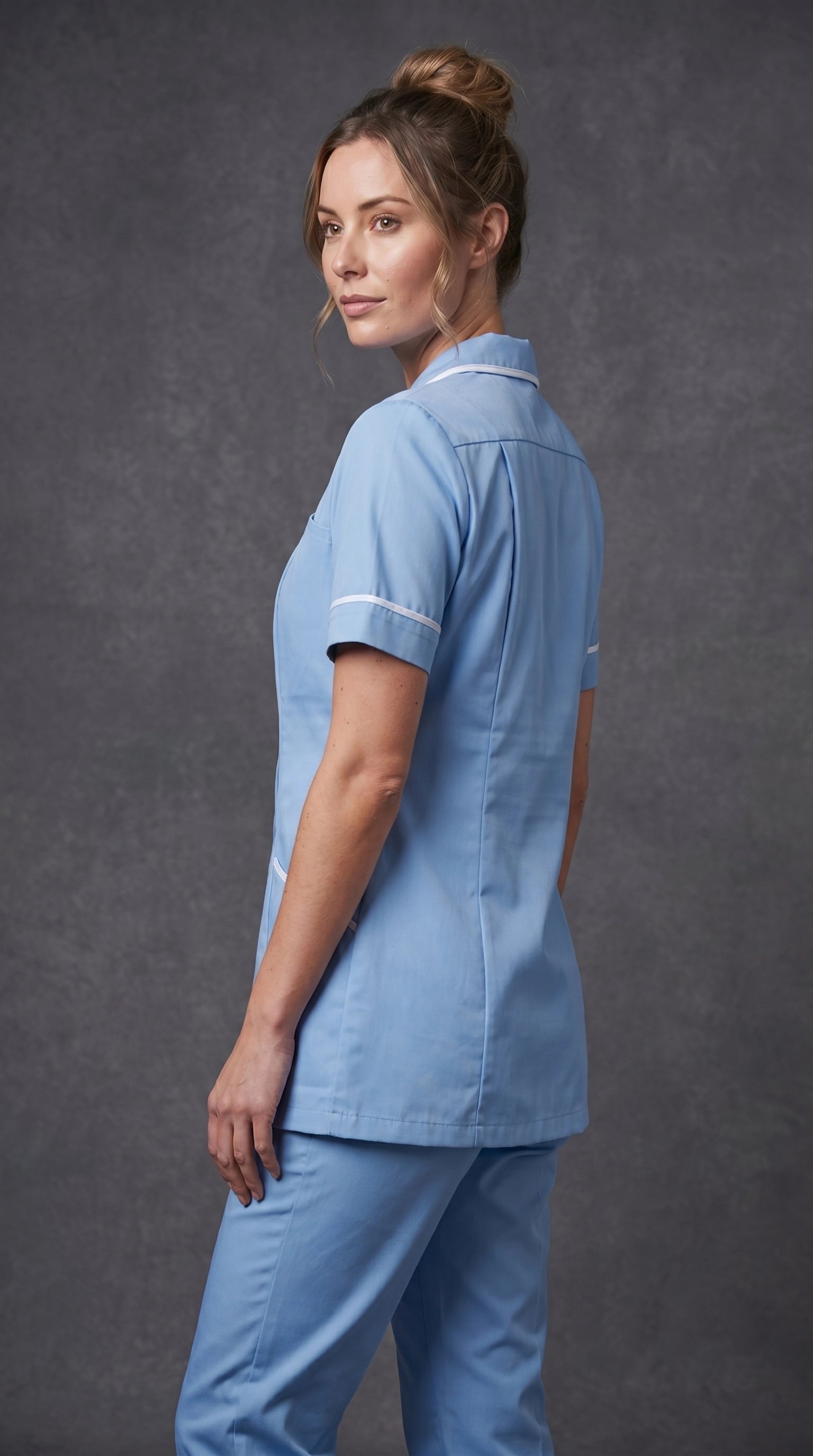 Women's Hospital Blue Healthcare Tunic with White Trim – Professional Medical Uniform Top (Copy)