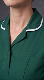 Women's Bottle Green Healthcare Tunic with White Trim – Professional Medical Uniform Top