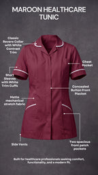 Women's Maroon Healthcare Tunic with White Trim – Professional Medical Uniform Top