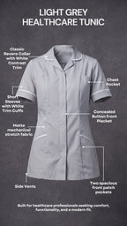 Women's Light Grey Healthcare Tunic with White Trim – Professional Medical Uniform Top