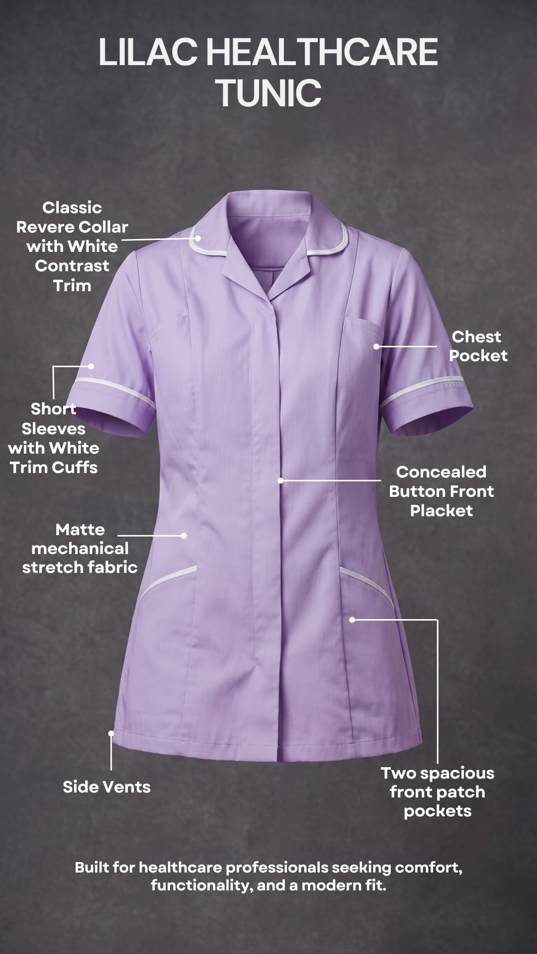Women's Lilac Healthcare Tunic with White Trim – Professional Medical Uniform Top
