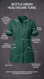 Women's Bottle Green Healthcare Tunic with White Trim – Professional Medical Uniform Top