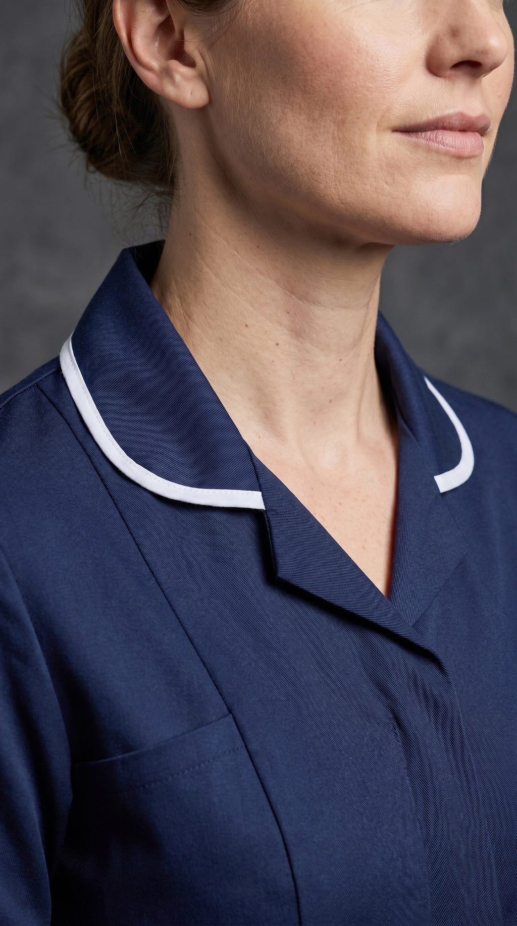 Women's Navy Blue Healthcare Tunic with White Trim – Professional Medical Uniform Top