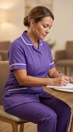 Women's Purple Healthcare Tunic with White Trim – Professional Medical Uniform Top