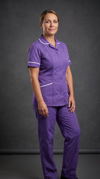 Women's Purple Healthcare Tunic with White Trim – Professional Medical Uniform Top