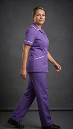 Women's Purple Healthcare Tunic with White Trim – Professional Medical Uniform Top