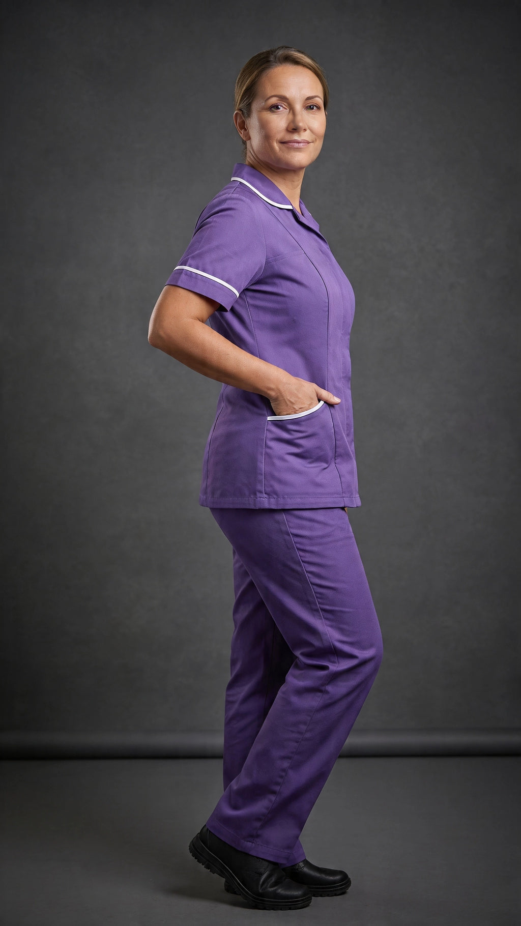 Women's Purple Healthcare Tunic with White Trim – Professional Medical Uniform Top