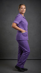 Women's Purple Healthcare Tunic with White Trim – Professional Medical Uniform Top