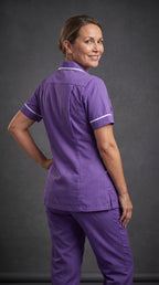 Women's Purple Healthcare Tunic with White Trim – Professional Medical Uniform Top