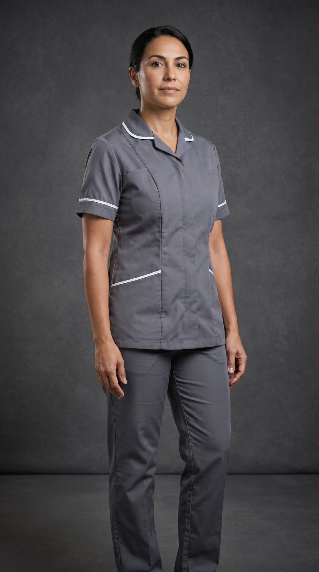 Women's Storm Grey Healthcare Tunic with White Trim – Professional Medical Uniform Top