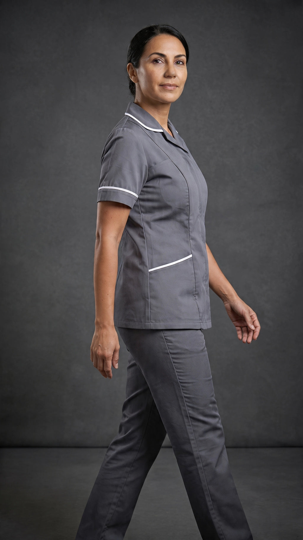 Women's Storm Grey Healthcare Tunic with White Trim – Professional Medical Uniform Top