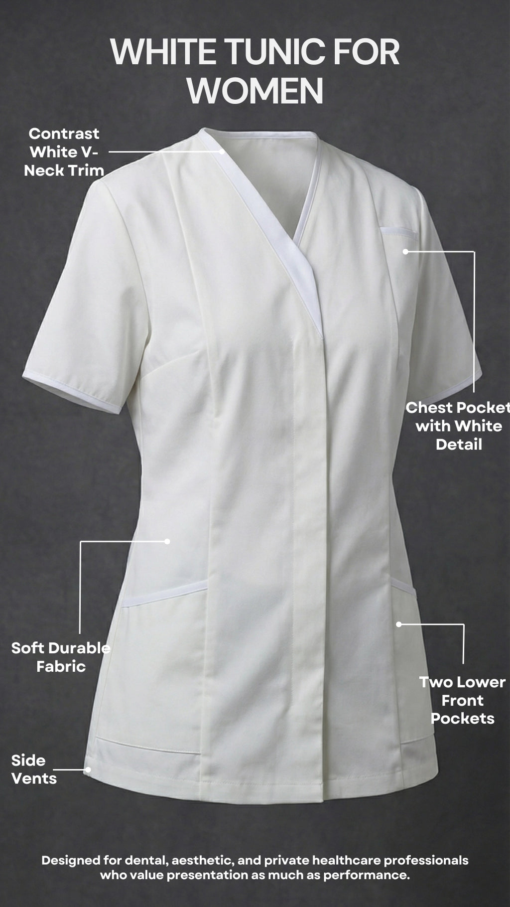 Women’s White Healthcare Tunic with Contrast Trim