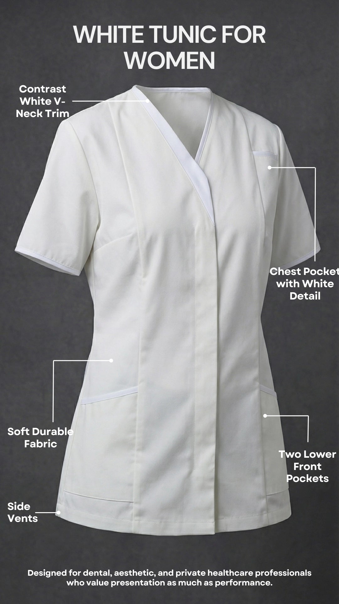 Women’s White Healthcare Tunic with Contrast Trim